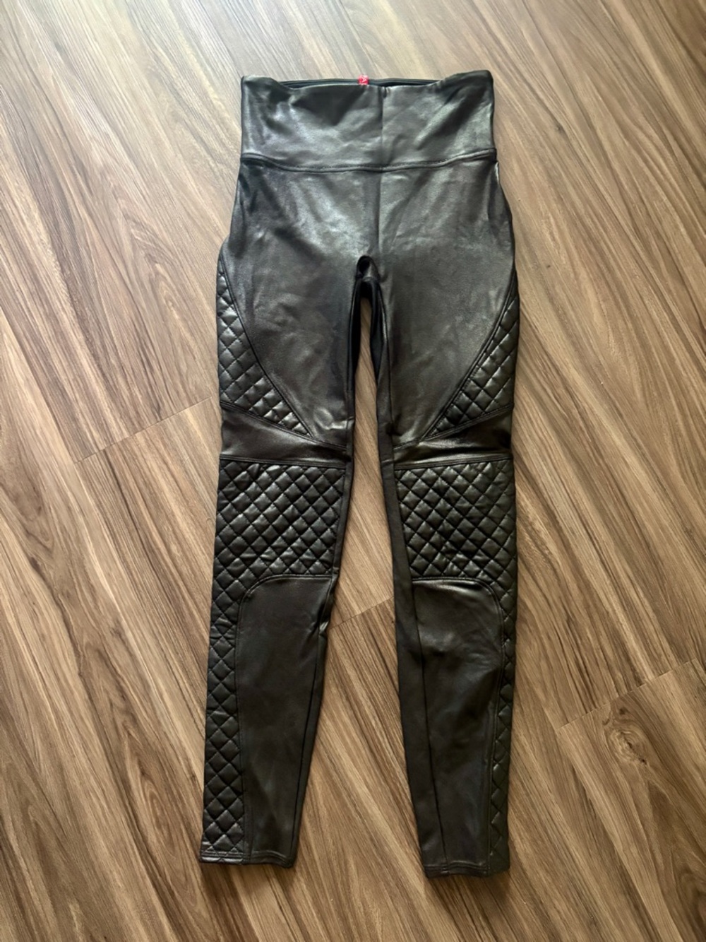 Spanx Faux Leather Quilted Moto Leggings in Black